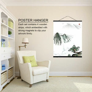 Magnetic Wooden Photo Picture Frame DIY Poster Scroll Prints Artwork Hanger HG - Picture 1 of 48