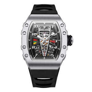 HANBORO Men Automatic Watch Mechanical Wristwatch Tonneau Case Luminous Luxury