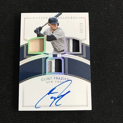 Taco 2018 National Treasures Clint Frazier holográfico prata remendo triplo autografado RC 09/10 - Imagem 1 de 2