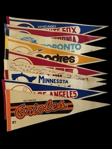 Lot of 9 Vintage 1980's MBL Baseball Felt Pennants 12” x 30” - Picture 1 of 10