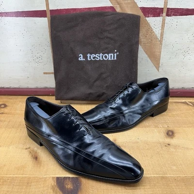Zapatos de vestir de cuero negro A. Testoni para hombre talla 9,5 M hechos en Italia Bolonia ¡Bonitos! Foto 1 de 4