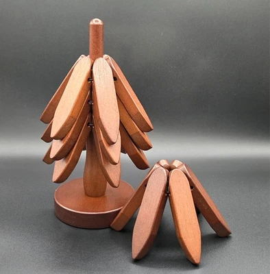 Juego de remaches plegables en forma de árbol de madera posavasos de plato caliente madera dura apilable-nuevo Foto 1 de 2
