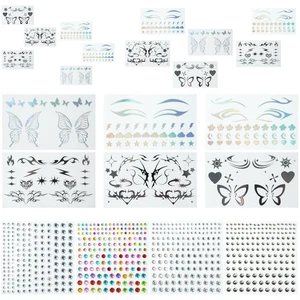 1/2/3Sheets Rhinestones Sparkly Face Eye Accessories Eyes Face Sticker Fashion - Picture 1 of 36