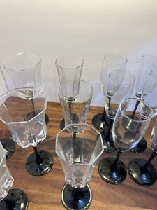 Luminarc Black Stem Glass France Wine /Champagne / Octagonal Set Of 13 Lovely - Picture 1 of 10