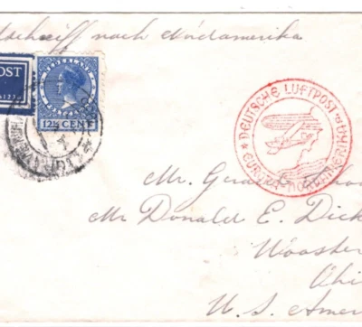 NETHERLANDS ZEPPELIN Air Mail Cover Hague USA Ohio Wooster 1936 MA1965 - Image 1 of 4