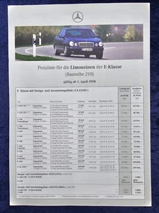 Mercedes E-Klasse Limousine, W 210 Preisliste 01.04.1998 4.1998 - Bild 1 von 1