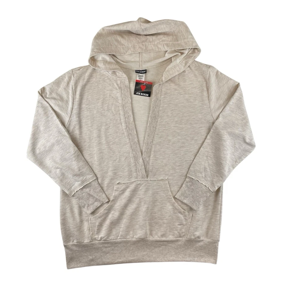 全新带标签复古 Joe Boxer 连帽衫女式 1X 米色交叉针织长袖套衫 — 第 1/4 张图片