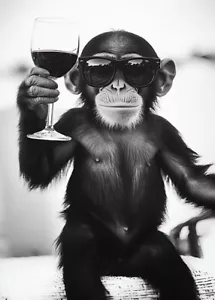 Affe mit Rotwein - süße lustige Küchentiere Sonnenbrille - Poster - Bild 1 von 5