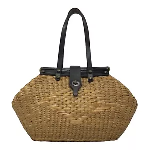 Bolso de mano vintage de cuero de mimbre tejido John Romain años 60 70 cesta bolso cartera RARO - Imagen 1 de 21