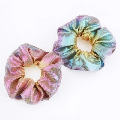 Mujeres Scrunchie Brillo Corbatas Cola de Caballo Cuerda de Cabello Coloridas Elásticas Bandas para Cabello Foto 1 de 4