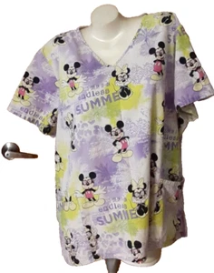Disney Scrub Top Short Sleeves V-Neck Pockets - Picture 1 of 4