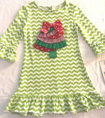 Vestido de Natal Counting Daises meninas babado mangas 3/4 US$ 60 tamanho 5 mistura de algodão - Imagem 1 de 4