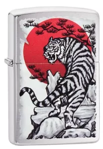 ZIPPO "JAPAN TIGER" BRUSHED CHROME COLOR LIGHTER ** NEW ** - Picture 1 of 3