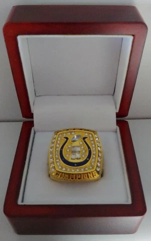 Peyton Manning - 2006 Indianapolis Colts Super Bowl Gold Color Ring W Wooden Box Cover