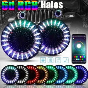 Pair 7'' LED Headlights Demon Chasing RGB Halo DRL For Jeep Wrangler JK CJ LJ TJ - Bild 1 von 12