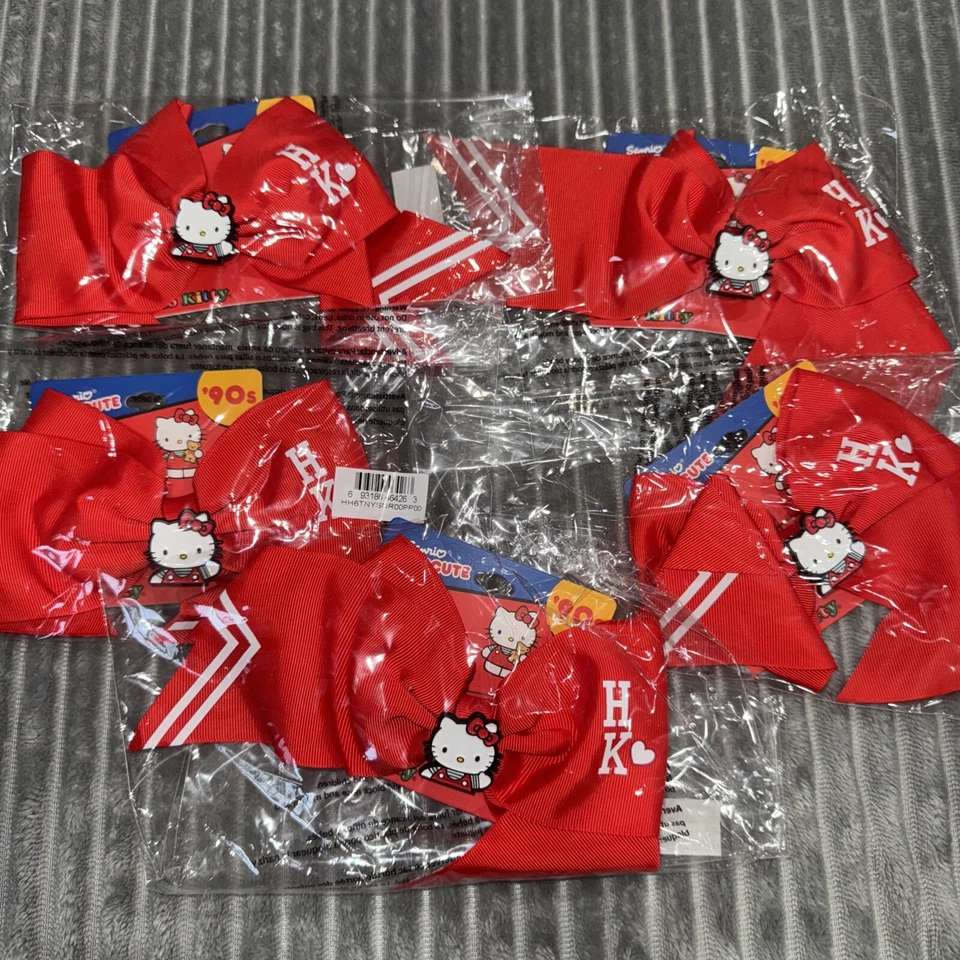 (5) Hello Kitty Lazo de Pelo Superlindo Rojo Con Pin Sanrio Bioworld Lote x5 NUEVO Foto 1 de 1