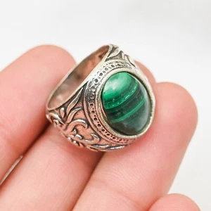 Beautiful Green Malachite Men's Ring Solid 925 Sterling Silver Ring AllSize M266 - Picture 1 of 5