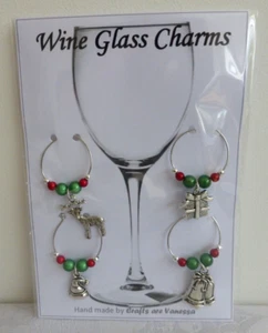 Handmade Wine Glass Charms - Christmas Present Hat Reindeer Bell. Design B #1 - Picture 1 of 2