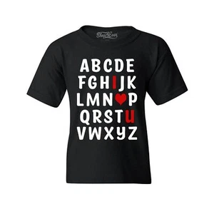 I Heart U ABC's Valentine's Day Love You Youth's T-Shirt Valentines Shirts - Picture 1 of 5