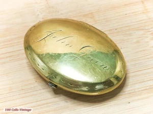 Gold Tone Brass inscribed John Green-7cm-Vintage Miners Snuff Box-Tobacciana-1ye - Picture 1 of 6