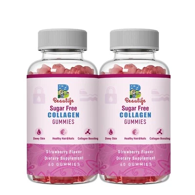 Paquete de 2 gomitas de colágeno, colágeno hidrolizado I-X, para cabello, piel, uñas, sin azúcar Foto 1 de 4