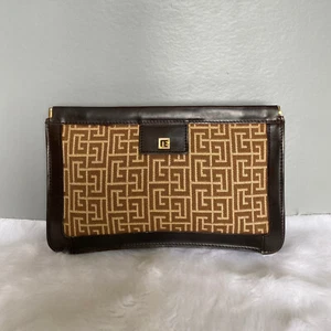 Pierre Balmain Vintage Brown Canvas Monogram Clutch Bag - Picture 1 of 13