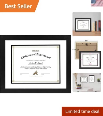 Marco Diploma 11x14 Documento Certificado Montaje en Pared Moderno Negro Madera Vidrio Foto 1 de 4