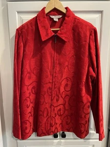 Vintage TanJay Red Jacquard Tapestry Full Zip Jacket Size L - Picture 1 of 10
