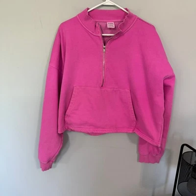 ROSA Victoria's Secret Media Cremallera Recortada Sudadera Talla Grande XXL Bolsillo Canguro Foto 1 de 4