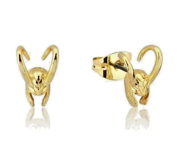 LOKI HELMET Marvel Couture Kingdom 14K GOLD Plated Stud Earrings New in Gift Box - Image 1 of 2