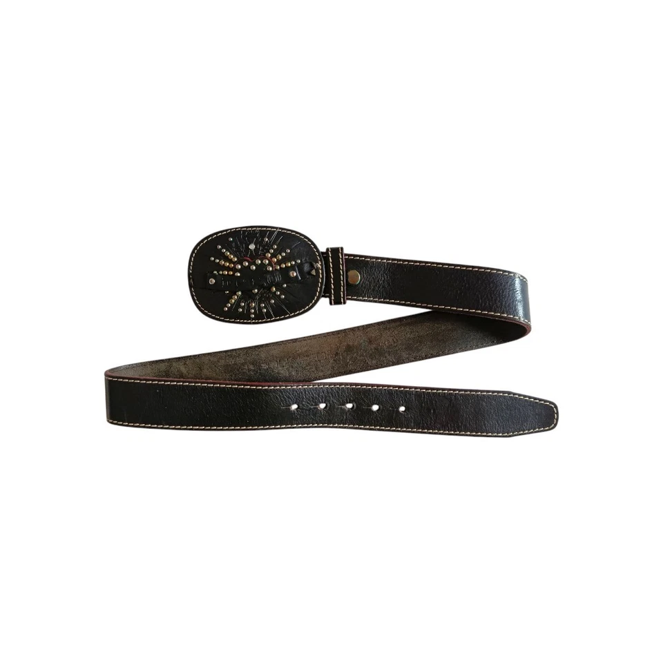 Dsquared Archive 2000s Y2k Black Leather Western Rugged Cowboy Buckle Belt M  Foto 1 de 4