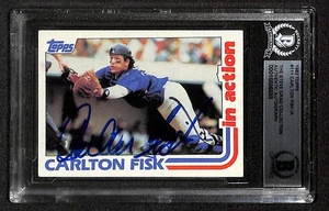 Carlton Fisk White Sox Signed 1982 Topps In Action Trading Card BECKETT - Picture 1 of 3