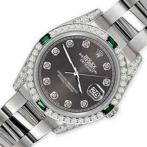 Rolex Datejust 36mm 116200 Watch Diamonds Emeralds Bezel/Lugs/Rhodium Gray Dial - Picture 1 of 7