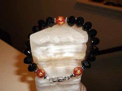 МУЖСКОЙ РУЧНОЙ РАБОТЫ 9 «12 ММ ЧЕРНЫЙ КРИСТАЛЛ OM БИСЕР БРАСЛЕТ - Изображение 1 из 4