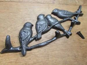 Rustikale Eisenhaken Schlüsselaufhänger Leine Bleihakenleiste Wandbild Deko Wald Vögel - Bild 1 von 4