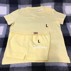 Victoria Secret PINKES kurzes Outfit MIT SS CAMPUS T-SHIRT IN GELB GRÖSSE LARGE - Bild 1 von 8