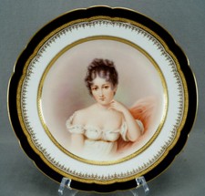 Hutschenreuther Hand Painted Signed Cobalt & Gold Madame Recamier Portrait Plate