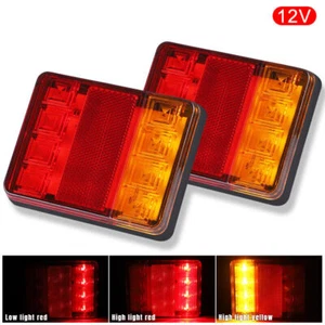 2X Square Trailer Truck 8 LED Tail Lights Brake Rear Stop Turn Signal Amber+Red - Picture 1 of 12