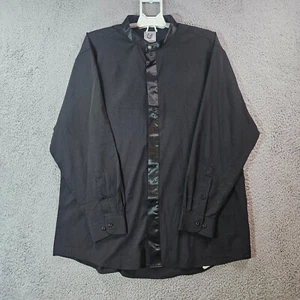 Kilburne - Finch Collarless Shirt Men 18 34/35 Ice Yarn Button Long Sleeve Black - Picture 1 of 12