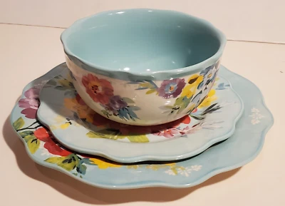 PIONEER WOMAN REE DRUMMOND STONEWARE SWEET ROMANCE BLOSSOM BOWL 9" & 11" PLATES