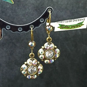 Michal Negrin Drop Flower Earrings With Aurora Borealis Swarovski Crystals Gift - Picture 1 of 10