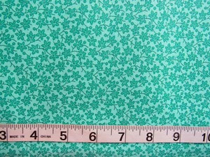 1 yd 100% Cotton Quilter's Calico Light Green w/Turquoise Flowers on Vines - Picture 1 of 1