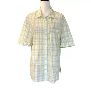 Anthropologie Oversized Short Sleeve Button Down Plaid Camp Shirt Women Small - Picture 1 of 7