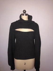 Free People Dark Gray T-Neck LS Sweater With Opening Size M NWT - Picture 1 of 7