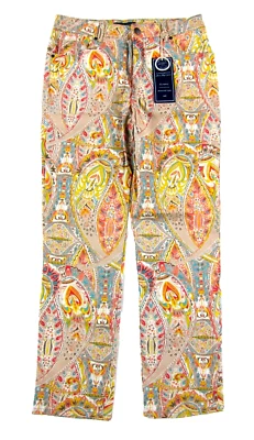 NWT Charter Club Jean Shop Cotton Stretch Pink Paisley Straight Leg Pant 8P - Image 1 of 4