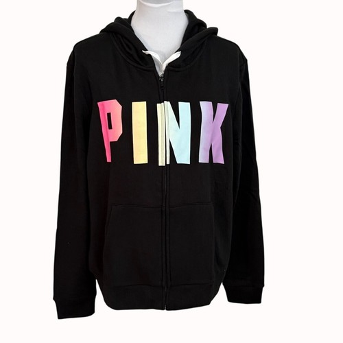UNDERCOVER Giacca con cappuccio rosa Victorias Secret nera taglia XL lettere arcobaleno zip spellout
