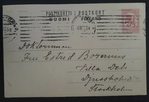 1920 Finland 20P Stamped Postcard canc Helsinki to Stockholm Sweden - Bild 1 von 2