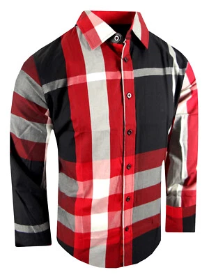 Designer Plaid Shirt Mens SLIM FIT Stretch NEW Stripe Button Up Casual Dress - Image 1 of 4