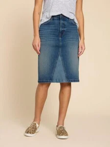 White Stuff Jemma Women's Denim Midi Skirt Ladies Cotton Knee Length Outfit - Picture 1 of 8