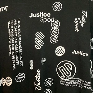 Girls Justice Sport Logo Hooded Pullover Size 12 Black All Over Print Gently Use - Picture 1 of 17